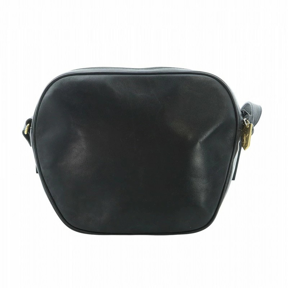Saint Laurent Yves Shoulder Bag Crossbody Grape Motif Ribbon Leather Black